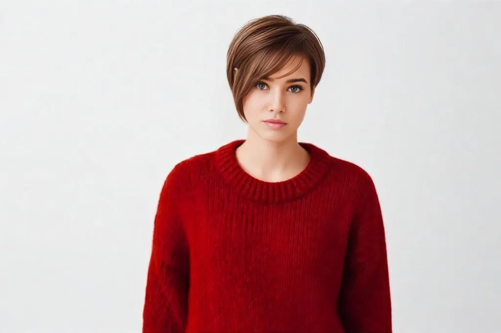 Person with textured pixie cut, soft layers, side-swept look