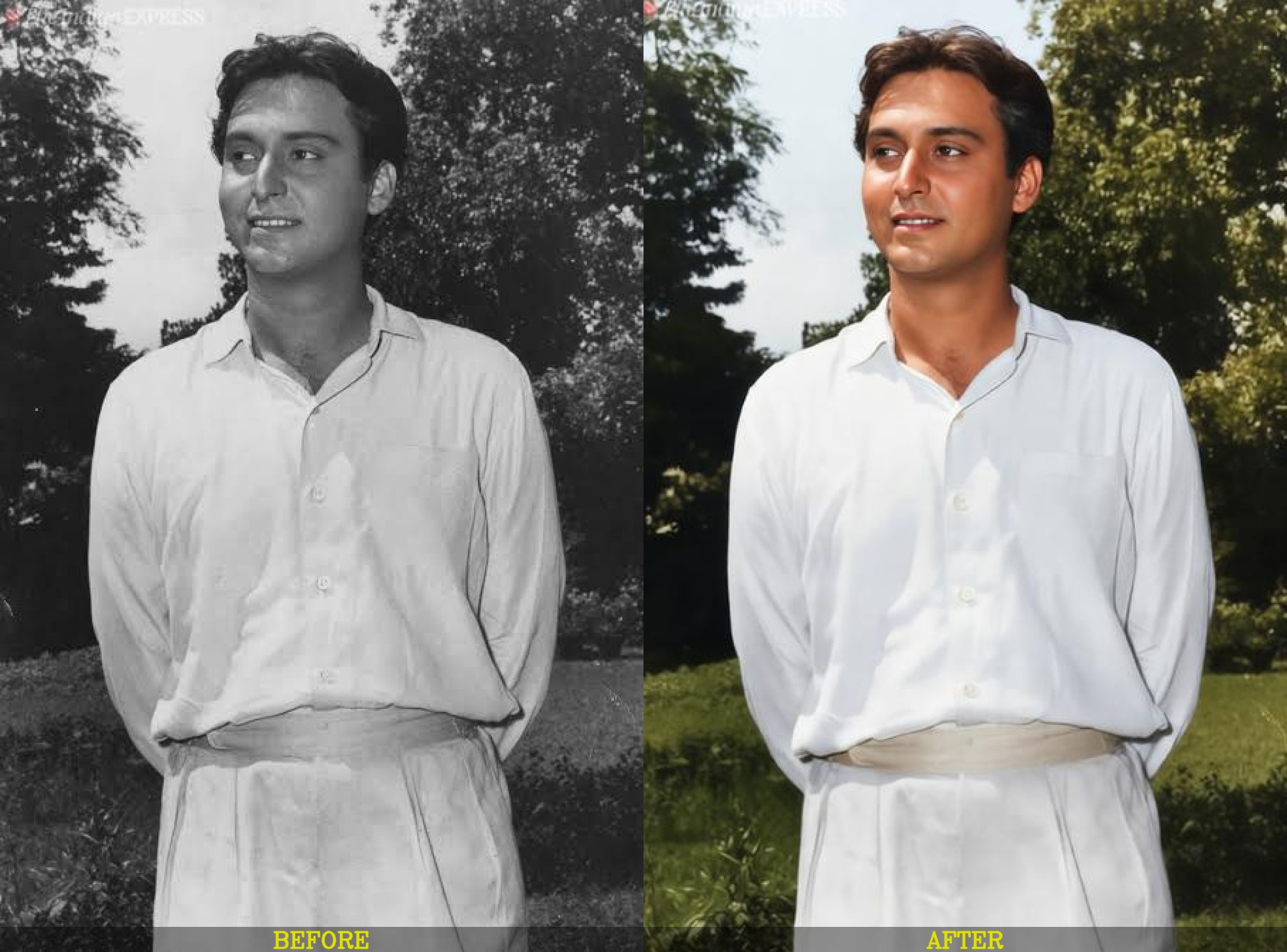 Realistic AI colorized black and white portrait of dad with natural skin tones and cinematic detail.
