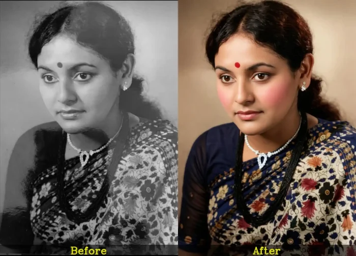 Colorized black and white portrait of mom with natural tones.