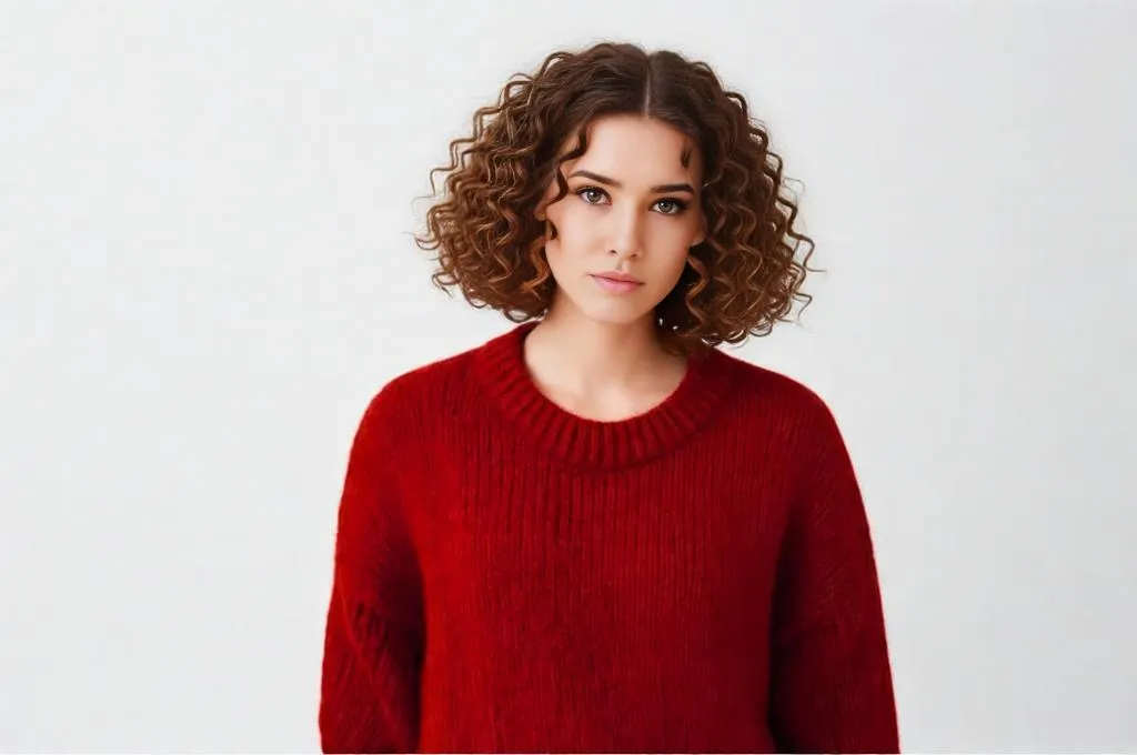 Person with short curly blunt bob, middle part