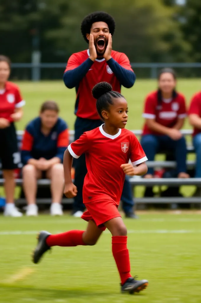 Father cheering for daughter during a soccer match.