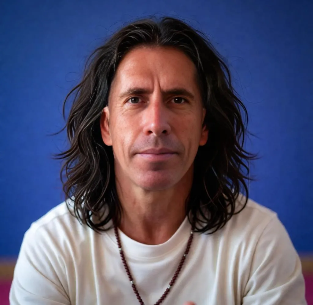 Man with long layered hair, slightly messy