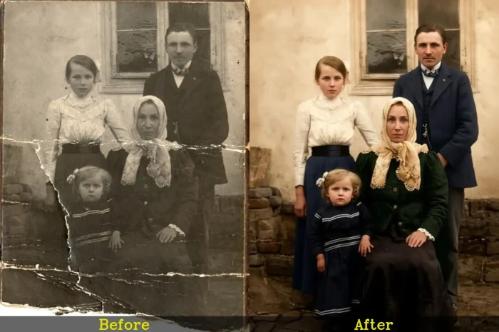 Restored scratched vintage photograph with improved textures