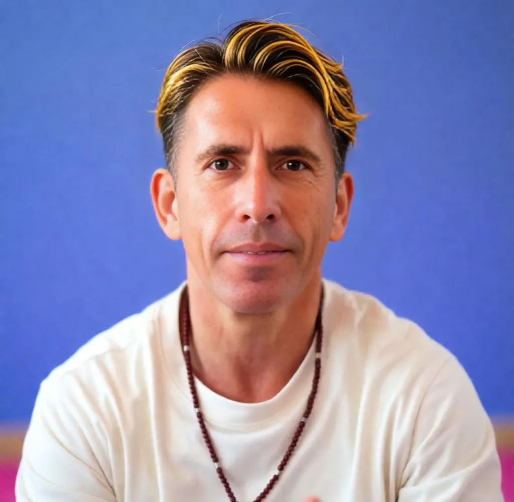 Man with same hairstyle, golden brown highlights
