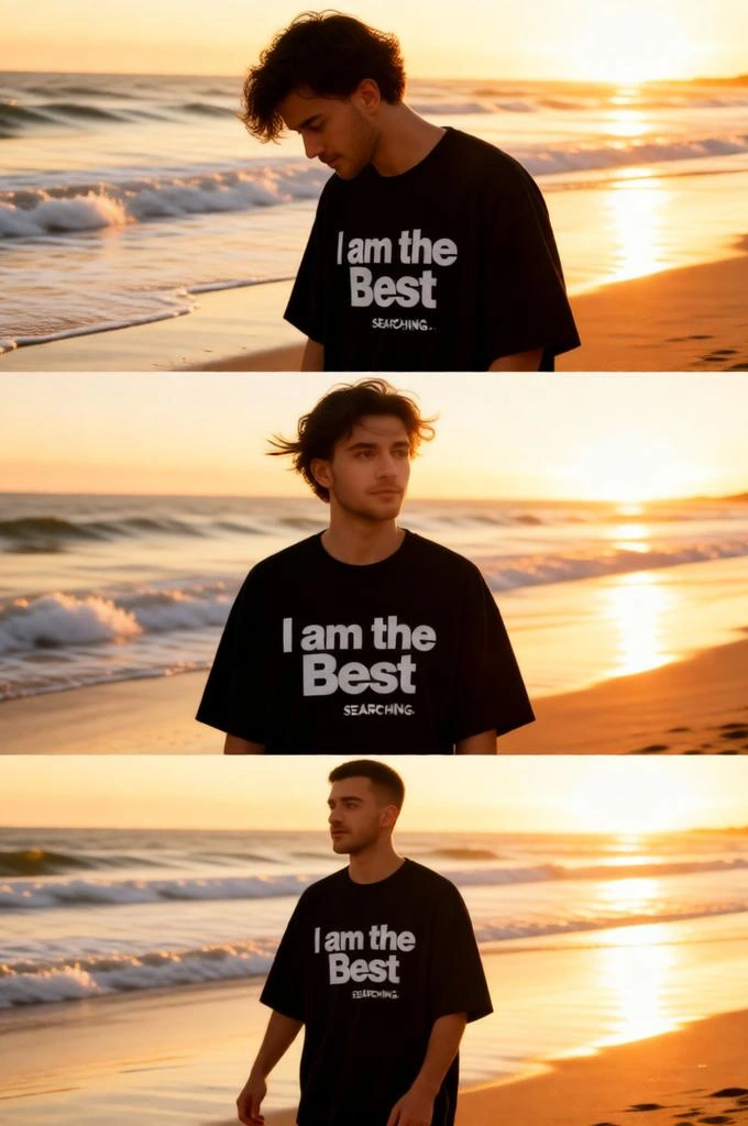 Aesthetic beach sunset collage of stylish young man