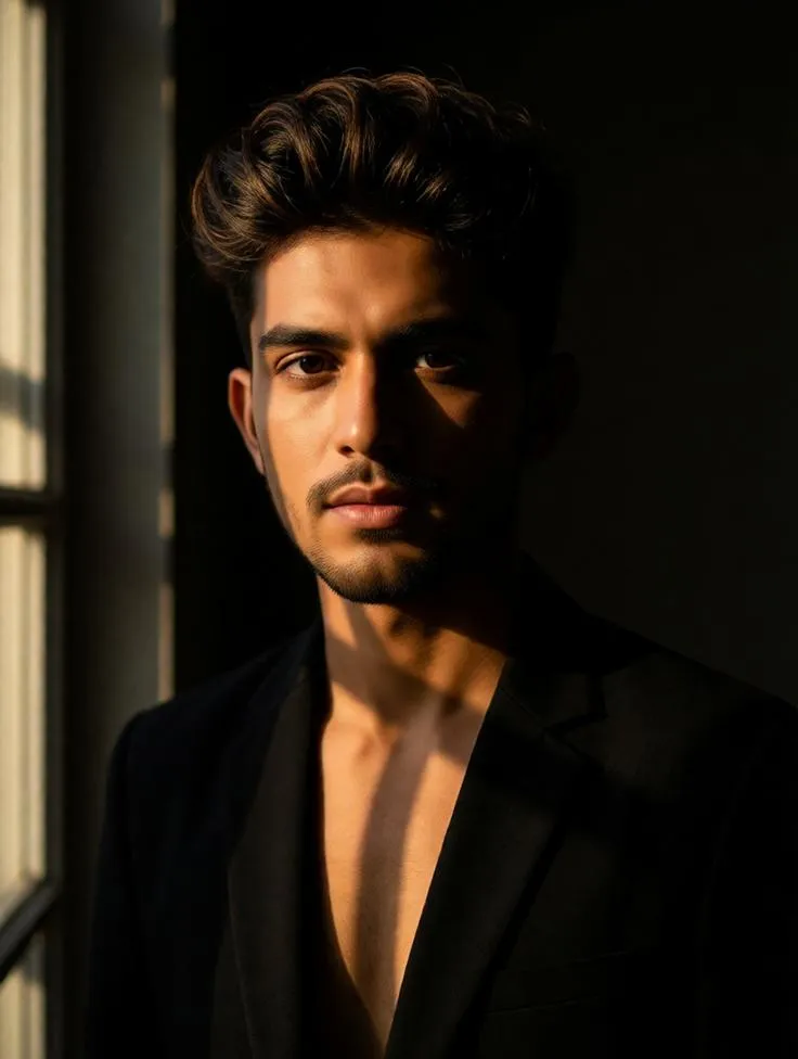 Moody dark portrait of a man in a black blazer.
