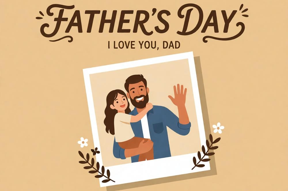 Minimal Father’s Day illustration with a father holding a daughter.
