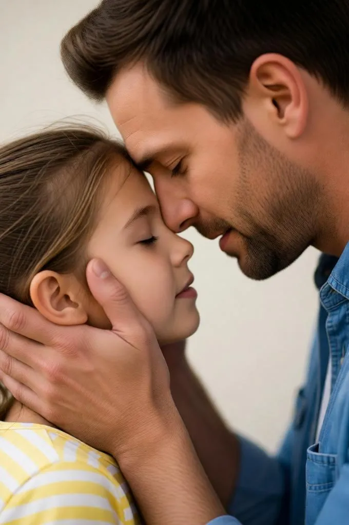 Emotional close-up portrait of a loving father and daughter.