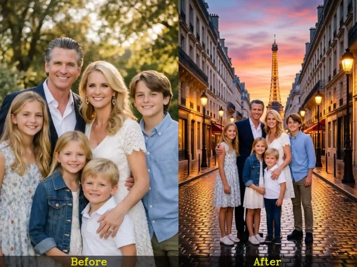 Family vacation portrait in a romantic Paris setting