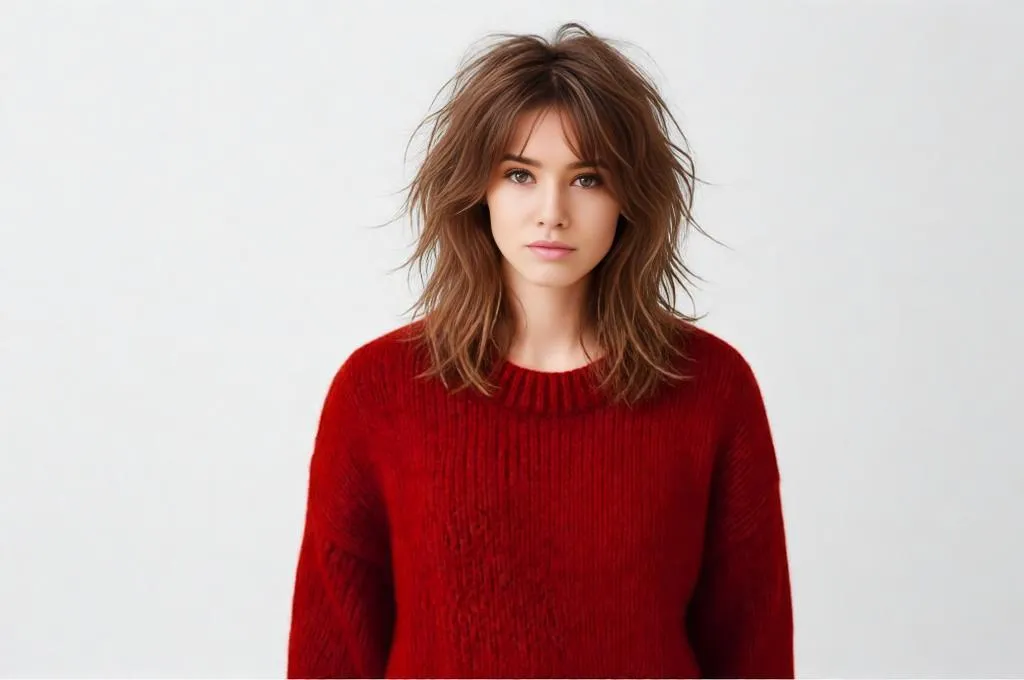 Person with medium shag haircut, messy layers