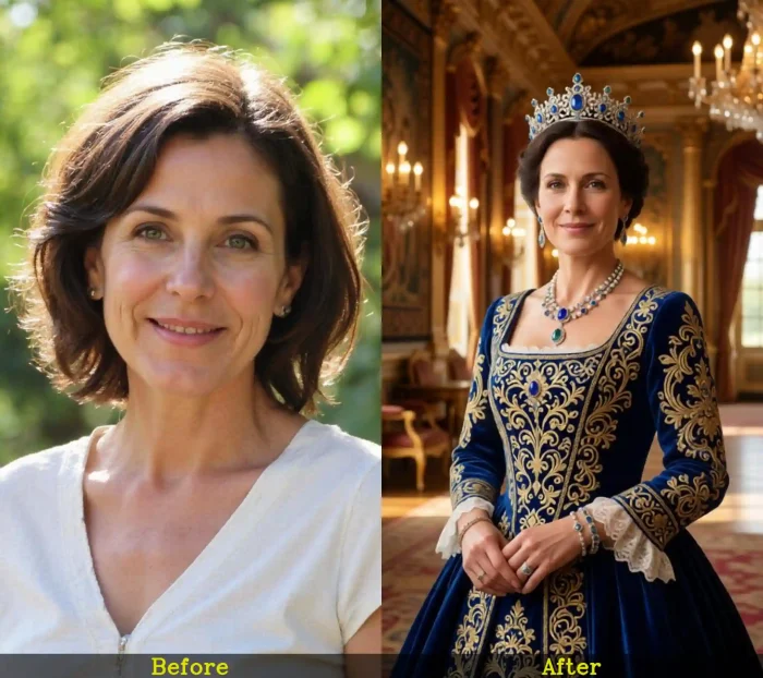 Royal queen portrait of mom in a palace background