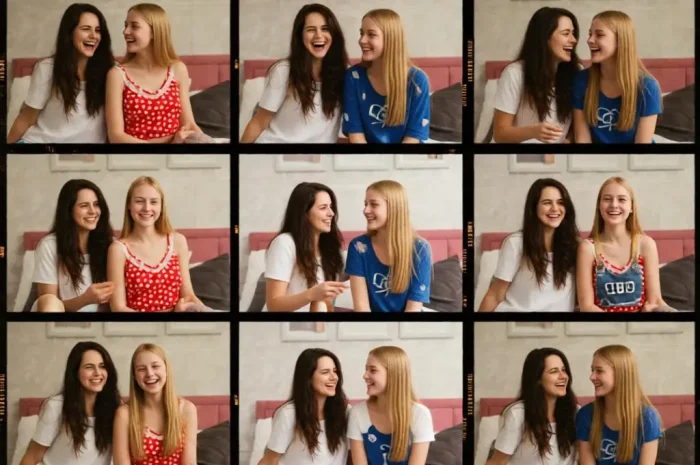 Mother and daughter shown in a creative film-strip collage.