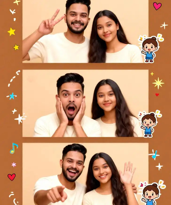 Cute photobooth-style couple collage with doodles.