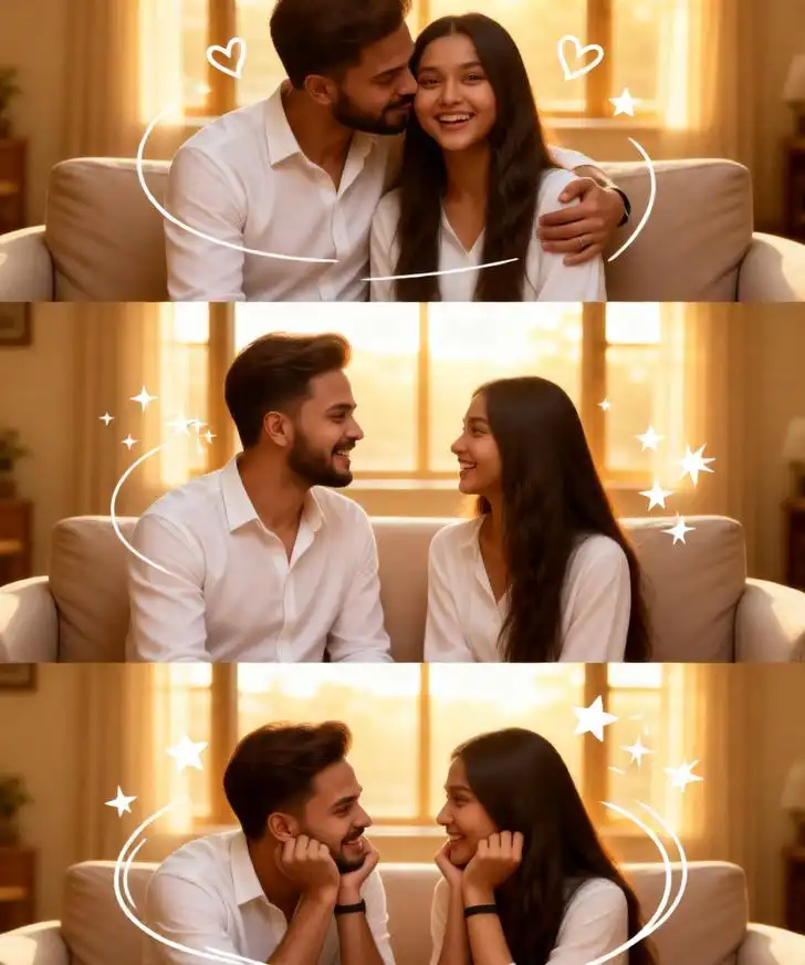 Romantic couple collage with cozy sunlight vibes.
