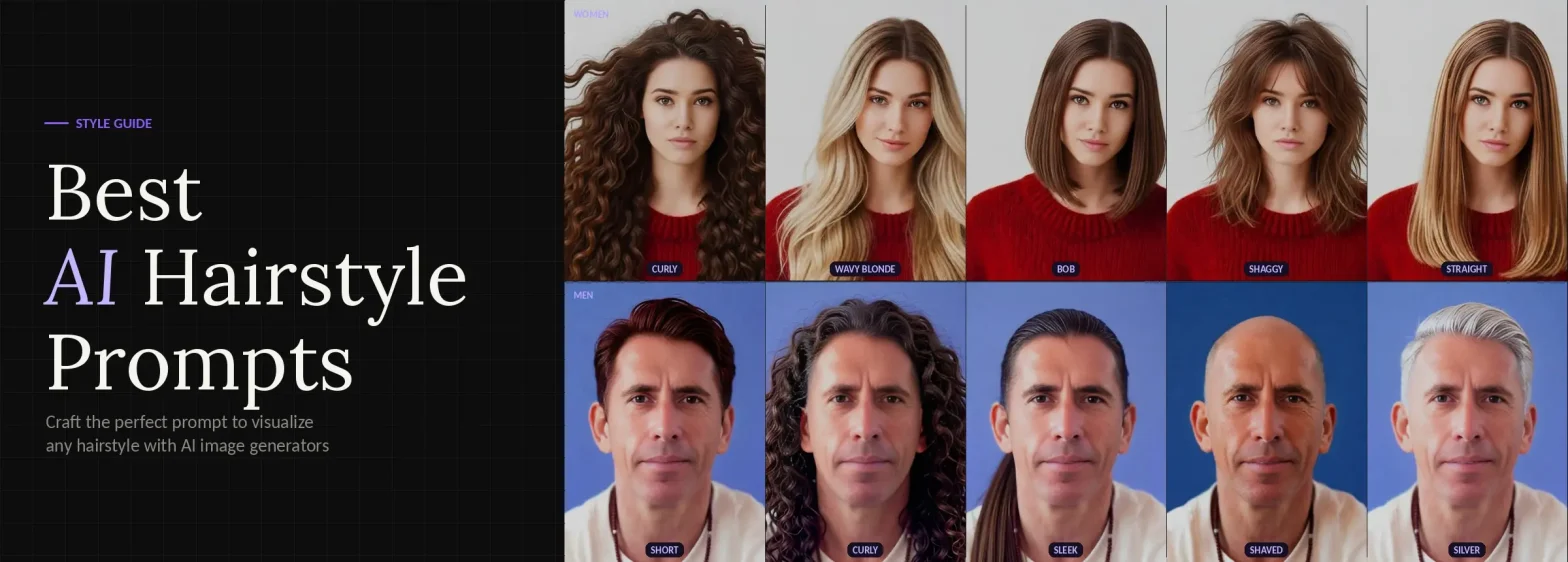 Men's and women's images collage with different hairstryle.