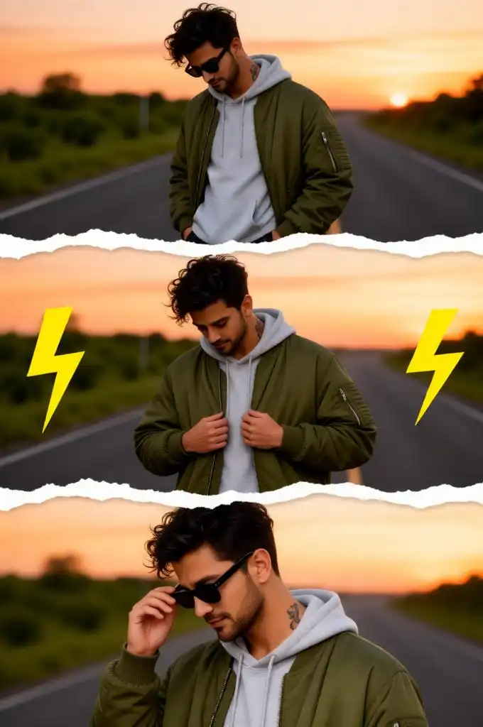 Streetwear sunset collage of a man in sunglasses.