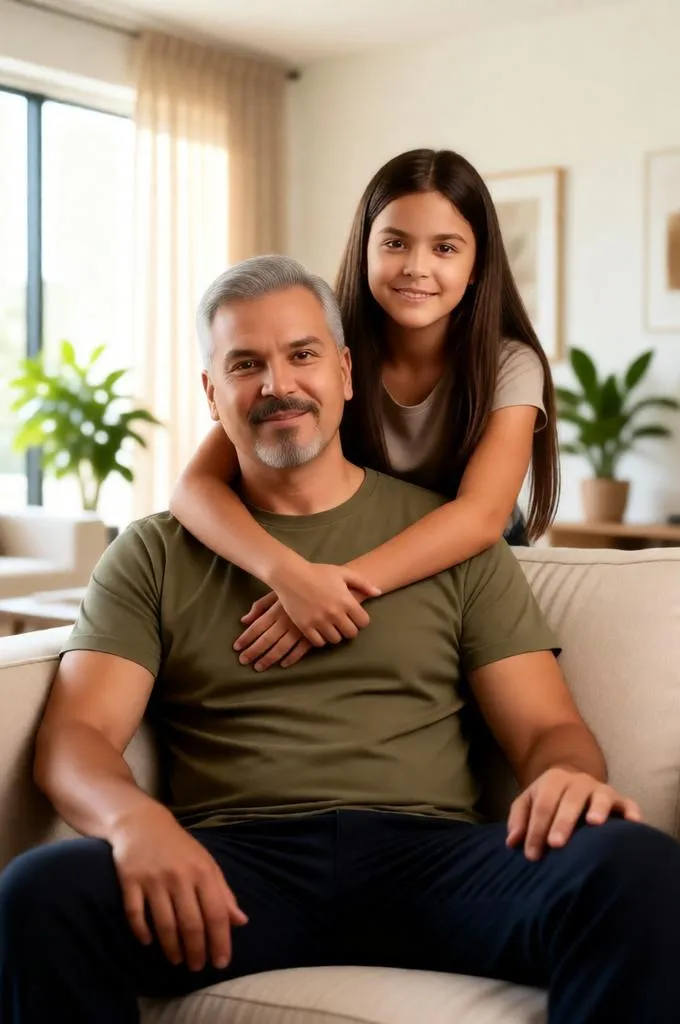 Father and daughter sharing a warm hug at home.