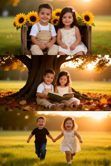 Baby sibling collage with sunflower and storybook vibes.