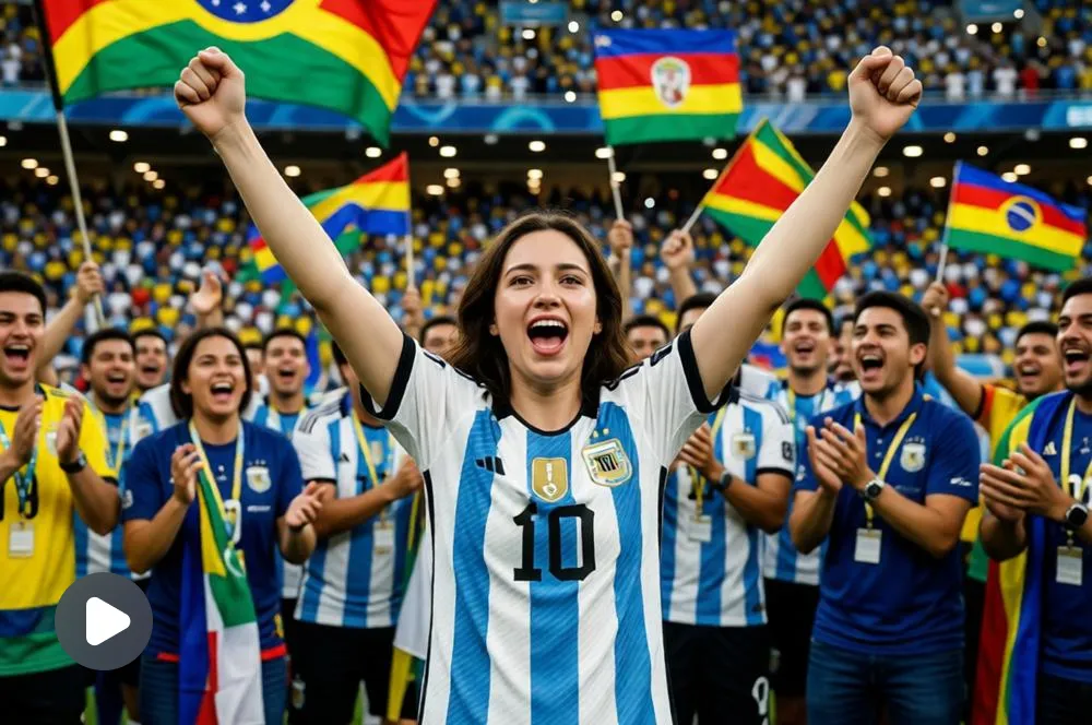 Woman celebrating a FIFA World Cup victory.