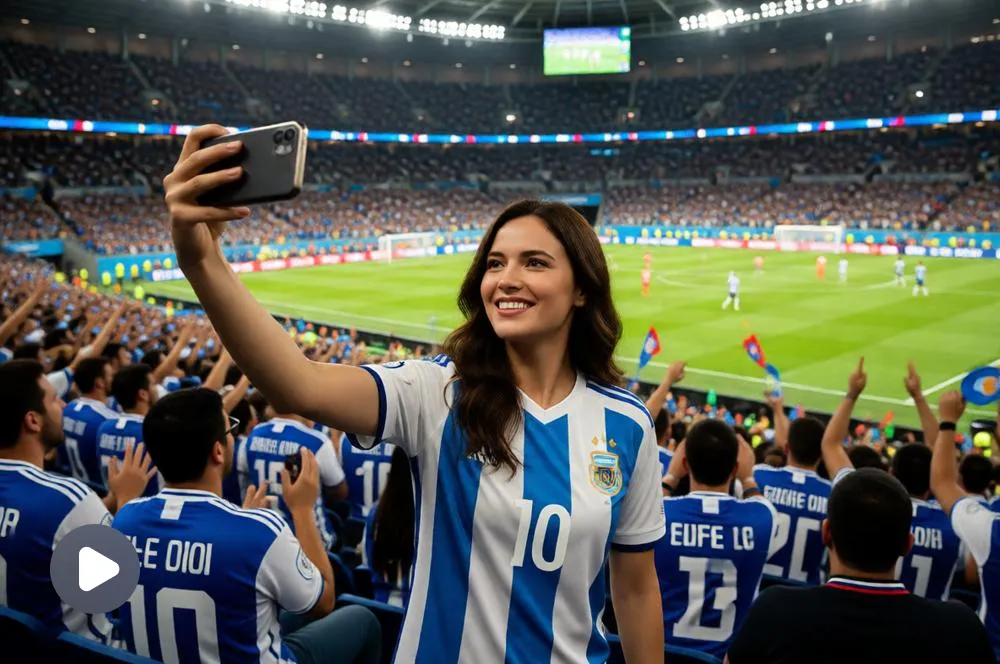 Football fan taking a selfie from a VIP stadium section.
