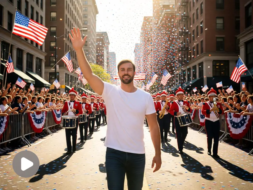 A man walking in an Independence Day parade.