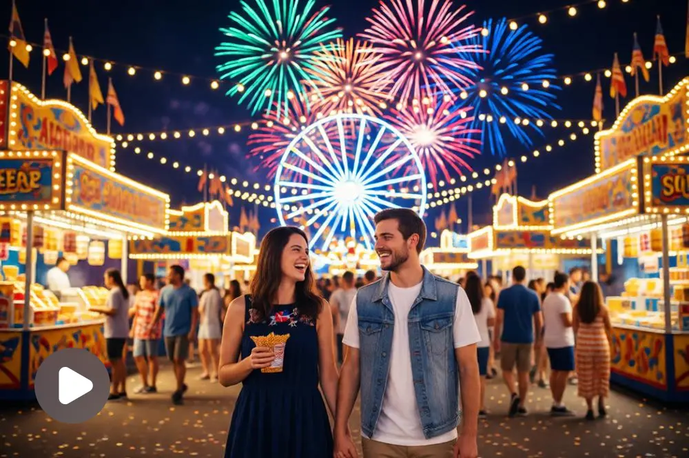 Couple at a Fourth of July carnival.