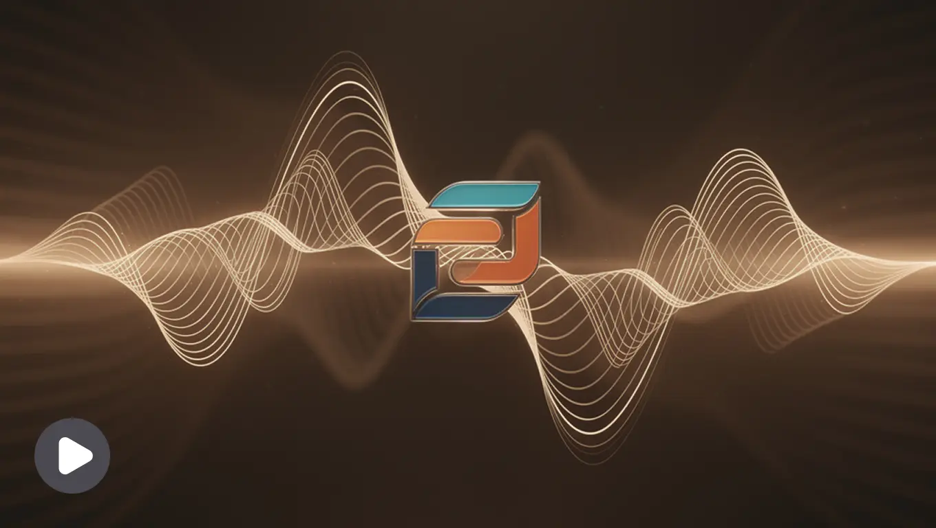 Audio waveform lines merge together to reveal the centered logo.