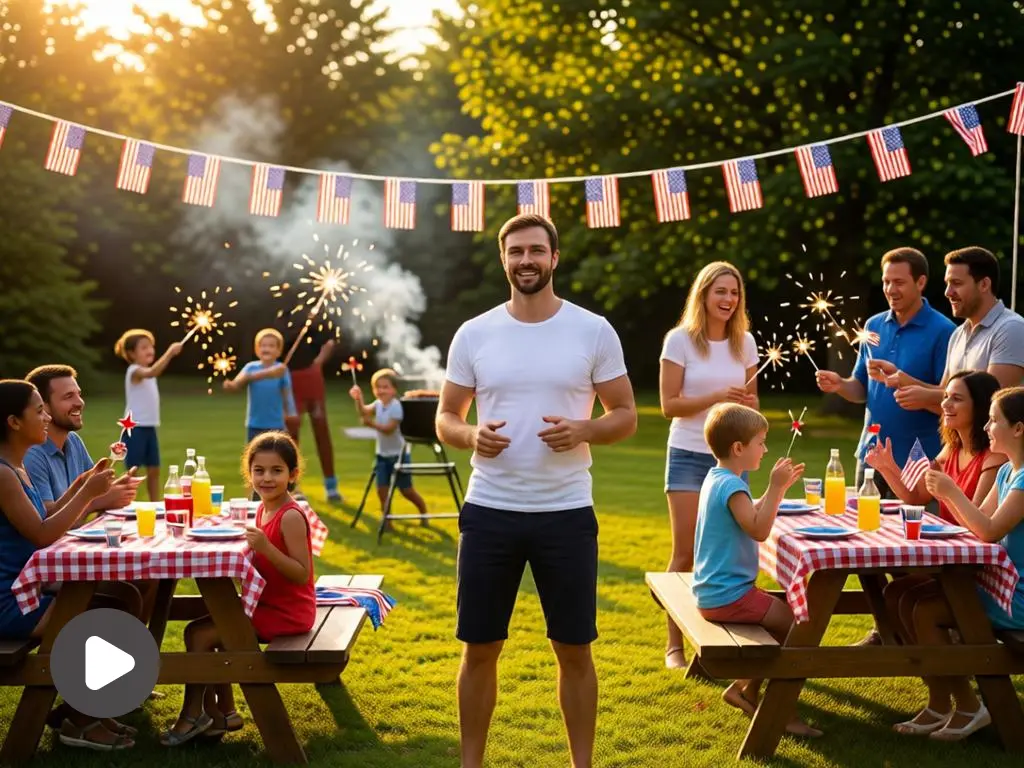 Man hosting a Fourth of July barbecue.