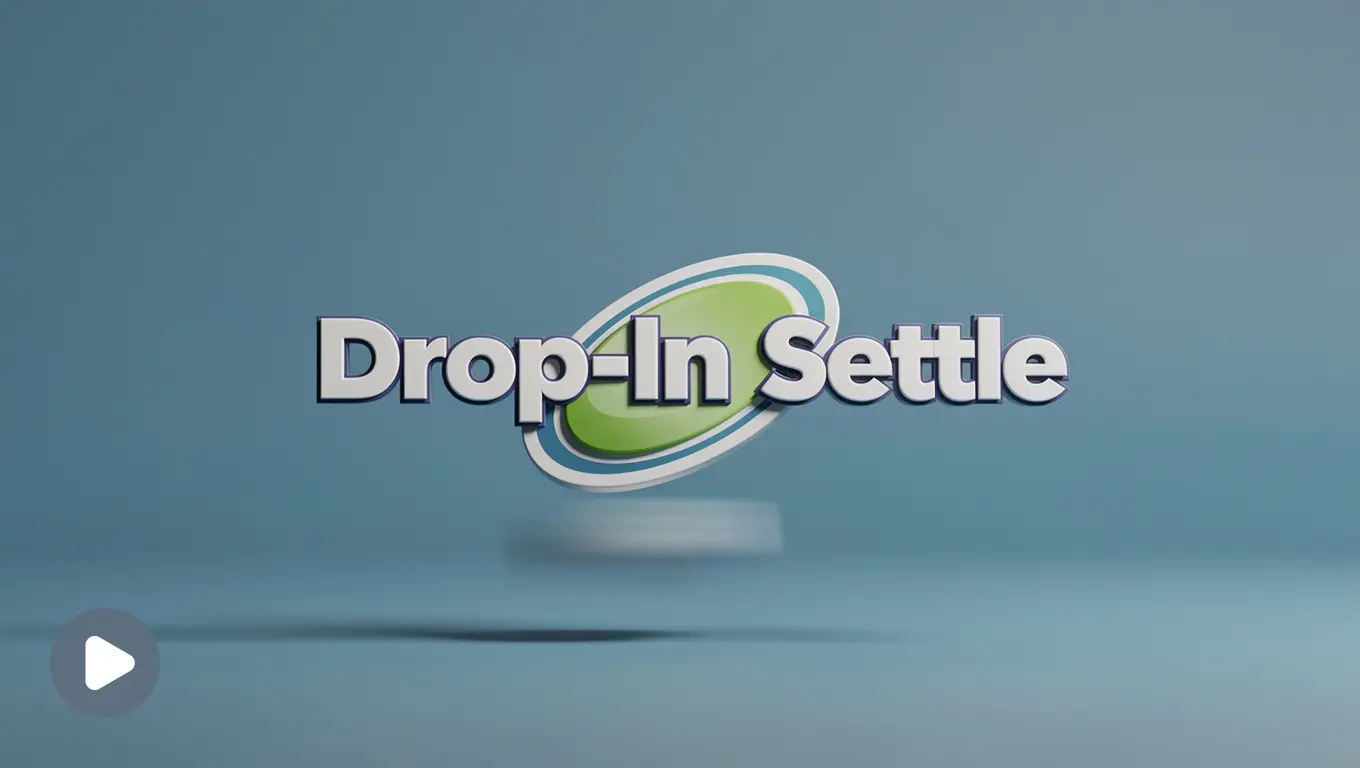 The logo drops from above and settles naturally into its final position.