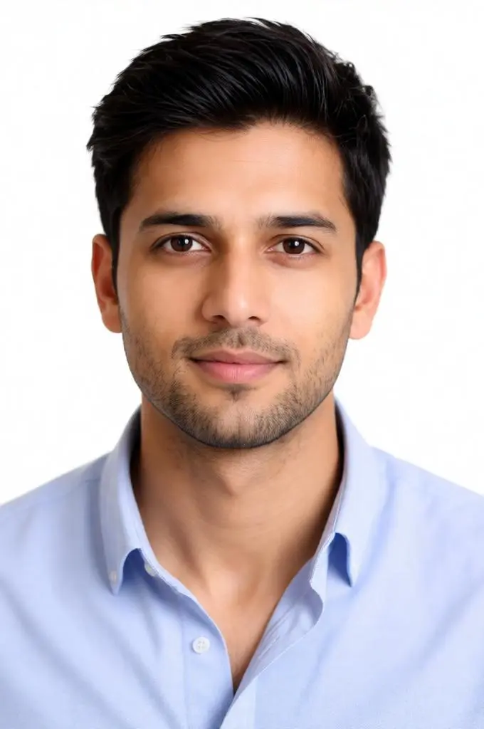 US passport photo of an adult person with a neutral expression on an off-white background, following official US photo guidelines.