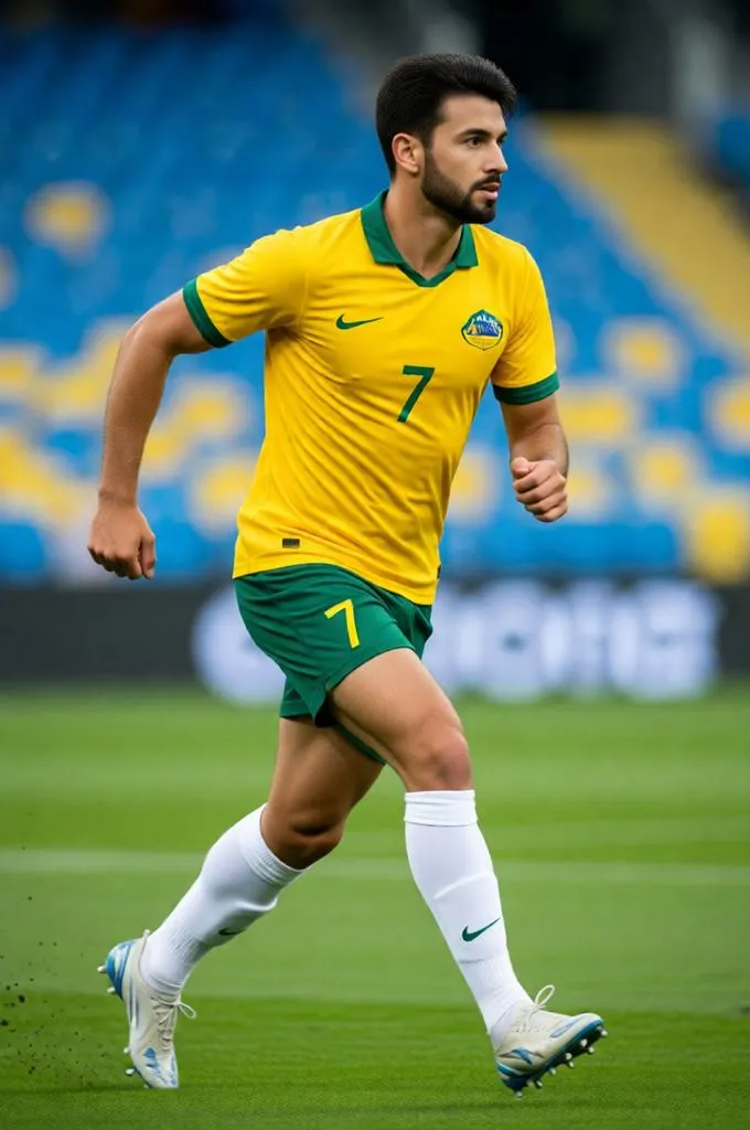 Australian footballer running during a professional football match.