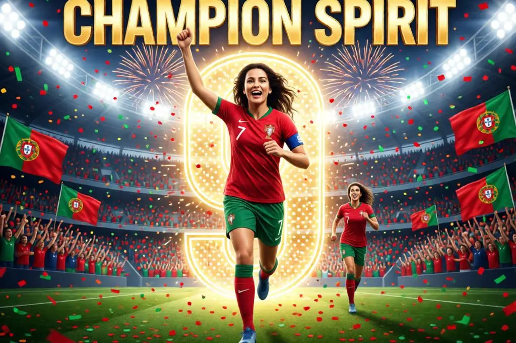 Portugal women's football victory celebration in a packed stadium.
