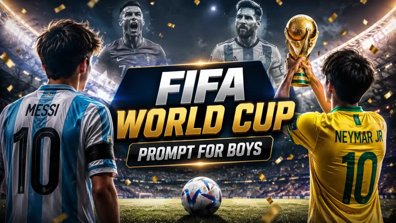 FIFA World Cup football banner for boys in a stadium.