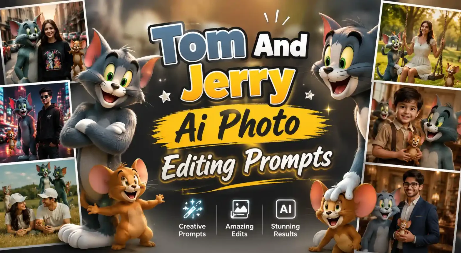 Tom and Jerry AI photo editing banner with cartoon-inspired portraits