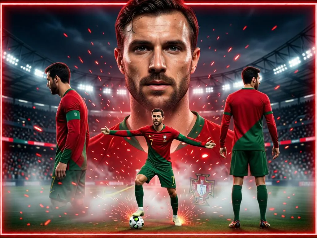 Portugal football celebration poster with multiple player portraits.