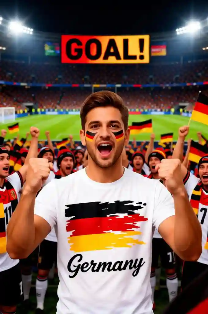 Germany football fan celebrates a goal.