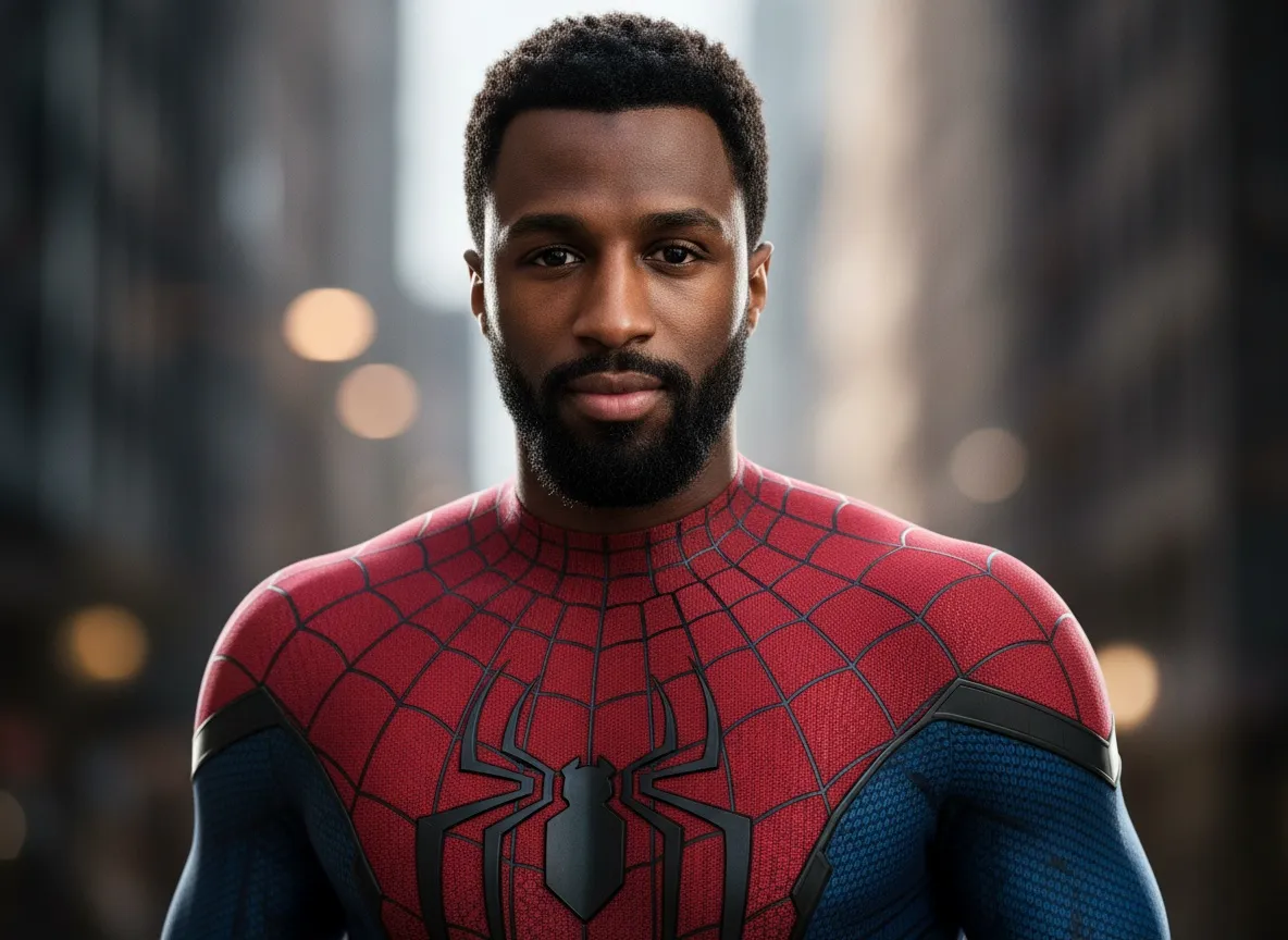 Man transformed into Spider-Man wearing the classic red and blue suit.