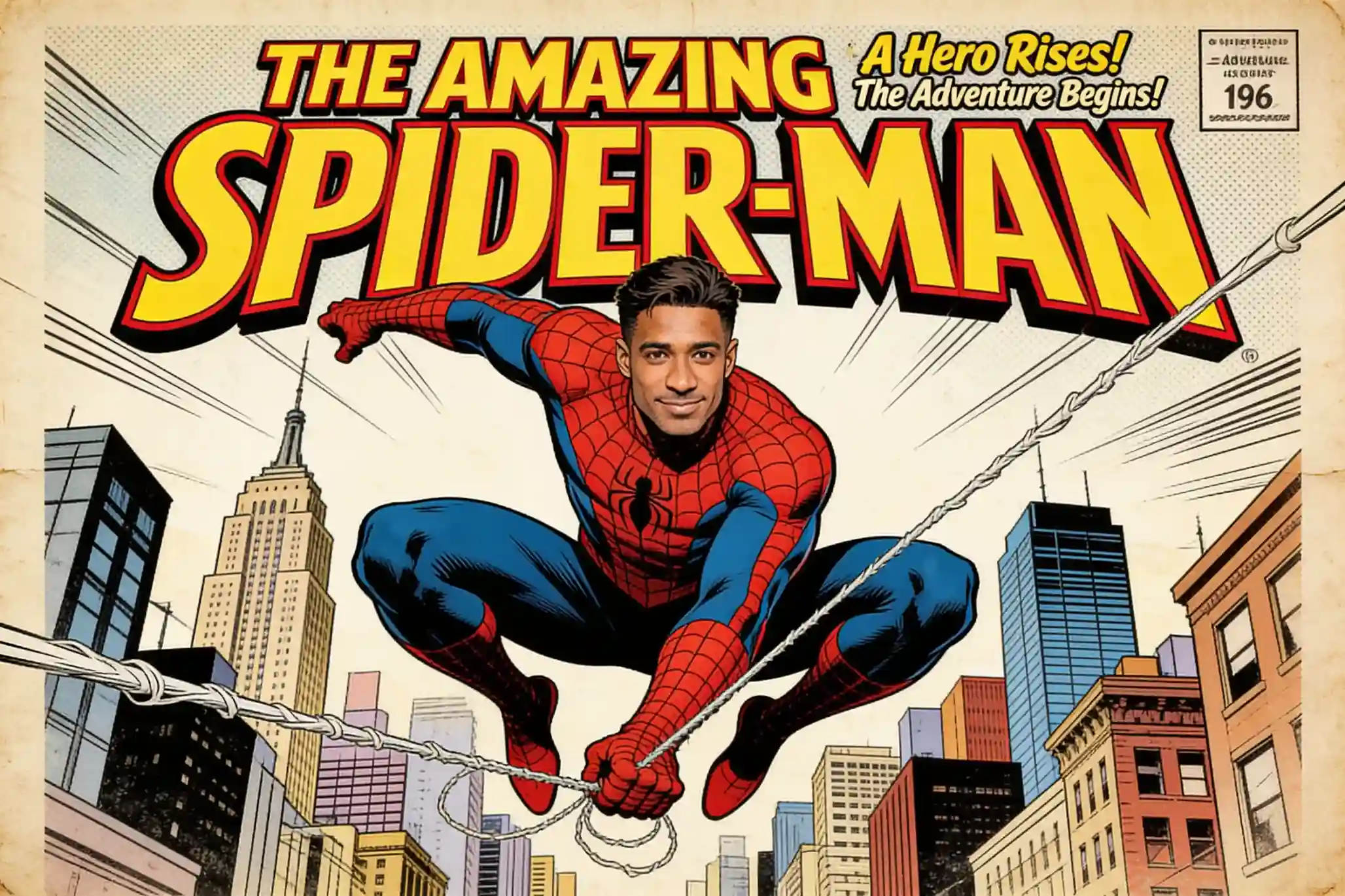 Spider-Man featured on a vintage comic book cover with retro artwork.