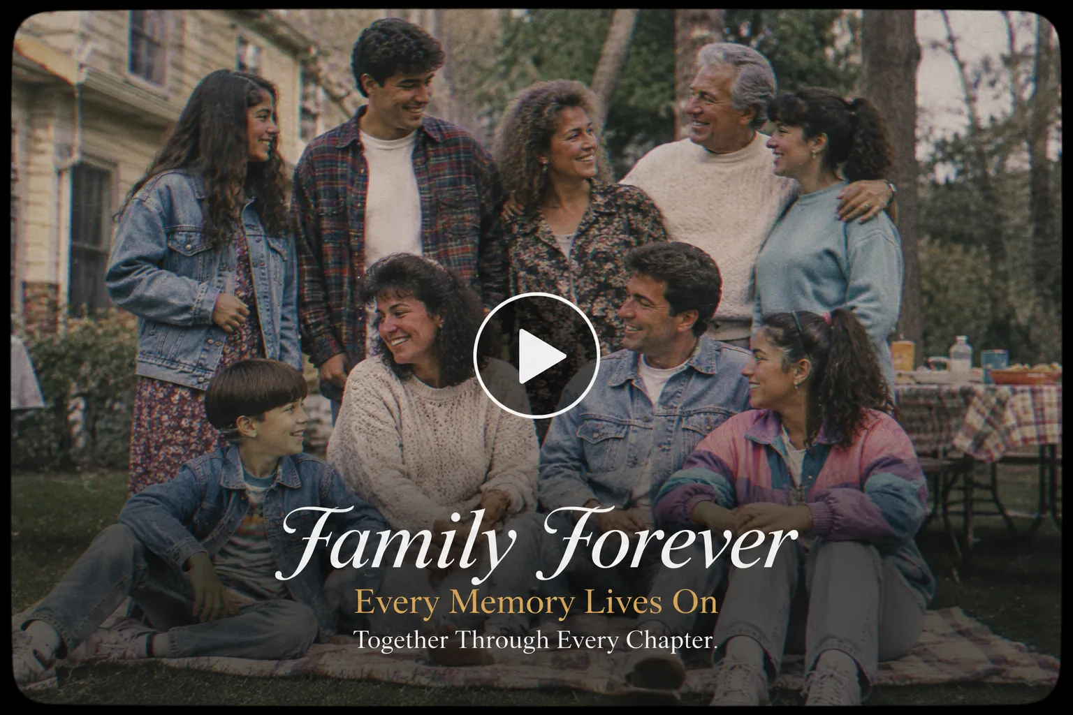 Video frame screenshot of Family sharing happy moments in a nostalgic 90s setting.
