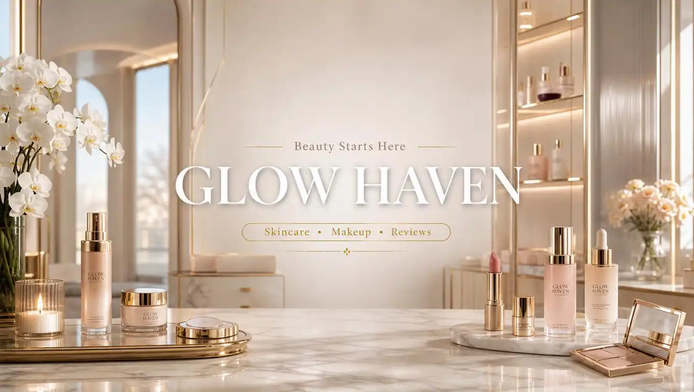 Luxury skincare products arranged with soft lighting and elegant decor.