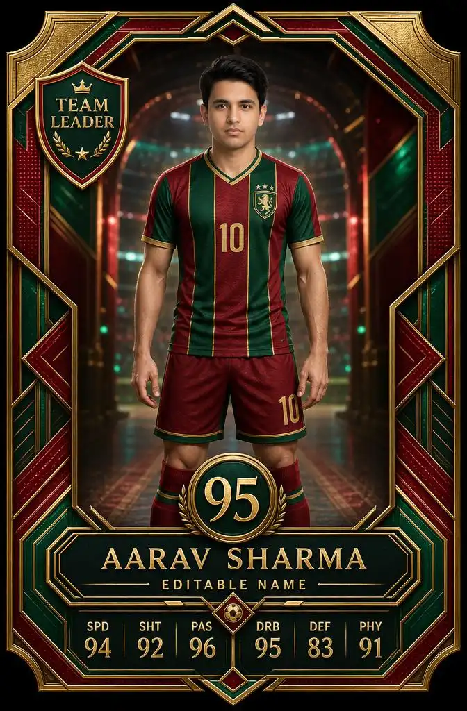 Fantasy football player card with premium collectible design.
