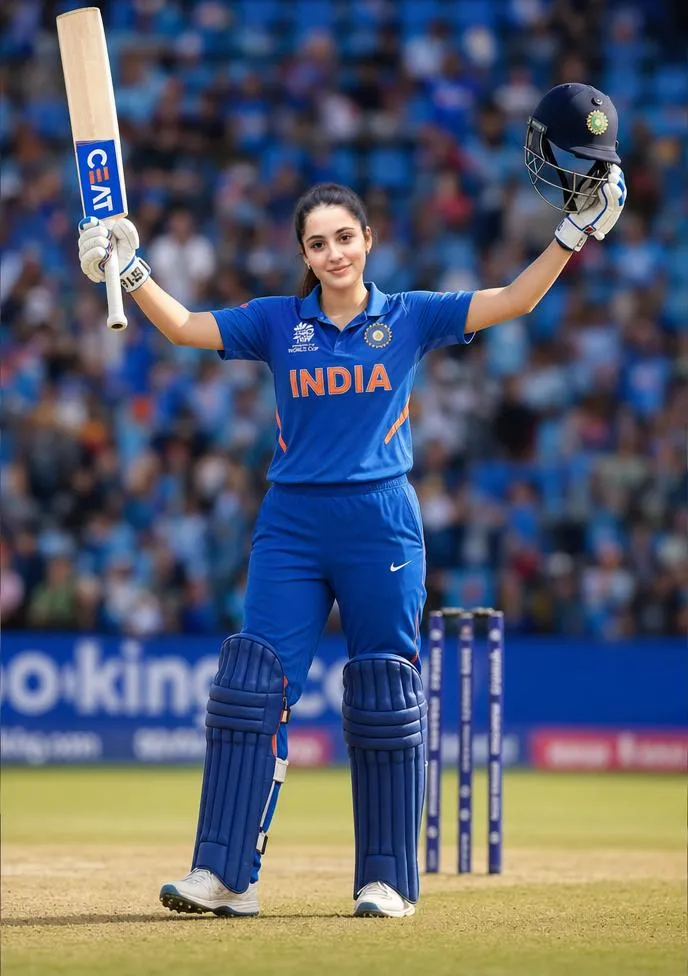 Cricket milestone celebration with raised bat and helmet.