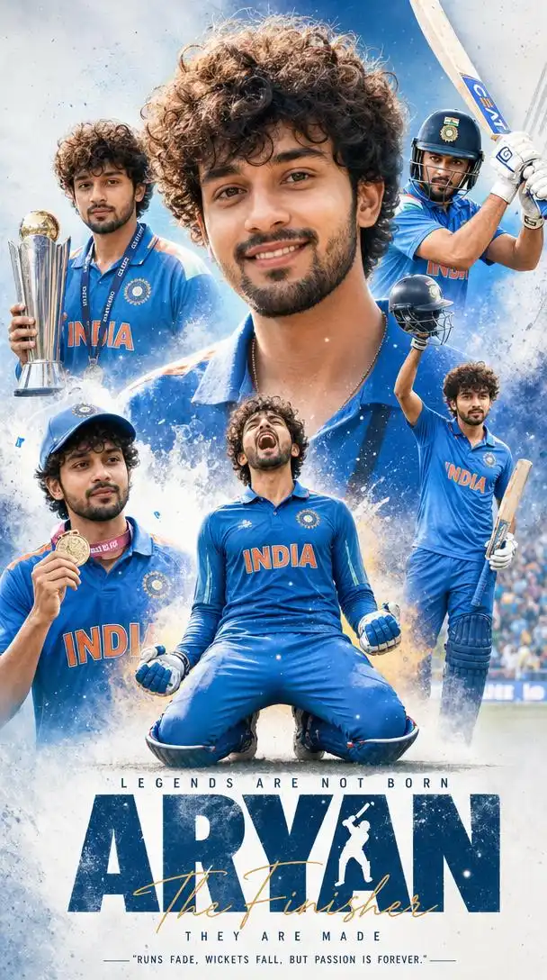 Cricket tribute collage celebrating career achievements.