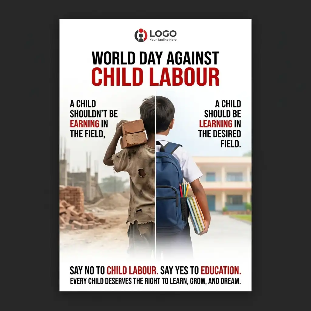 World Day Against Child Labour awareness school poster.