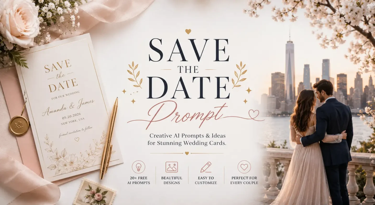 Luxury Save the Date Prompt wedding banner.