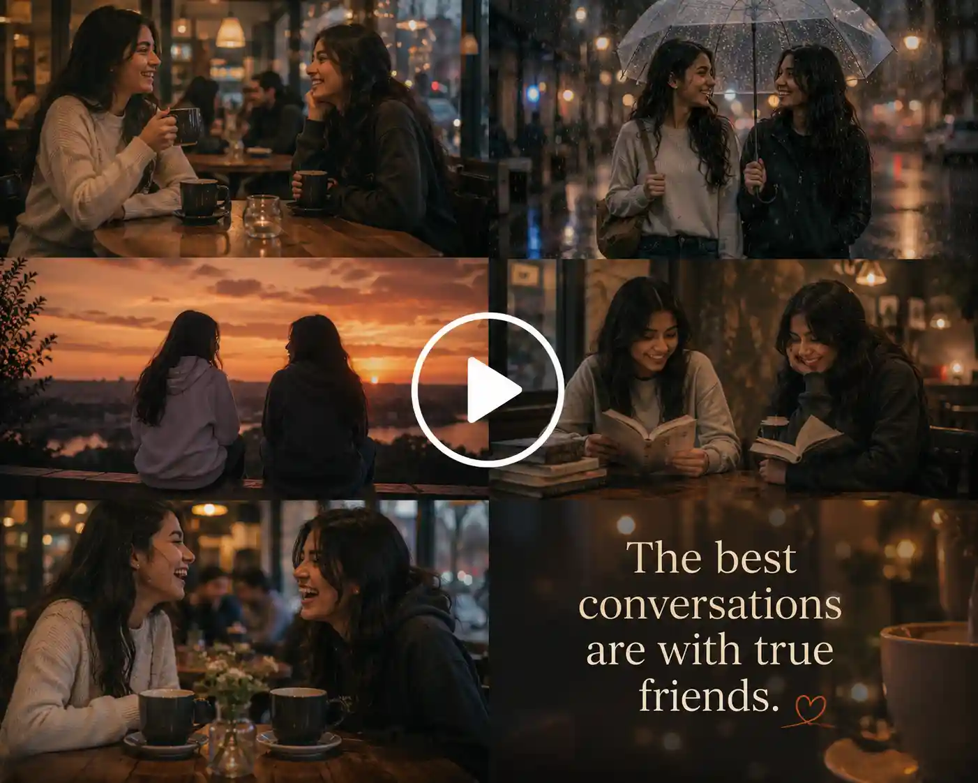 Two teenage girls sharing coffee, books, rain, and sunsets.