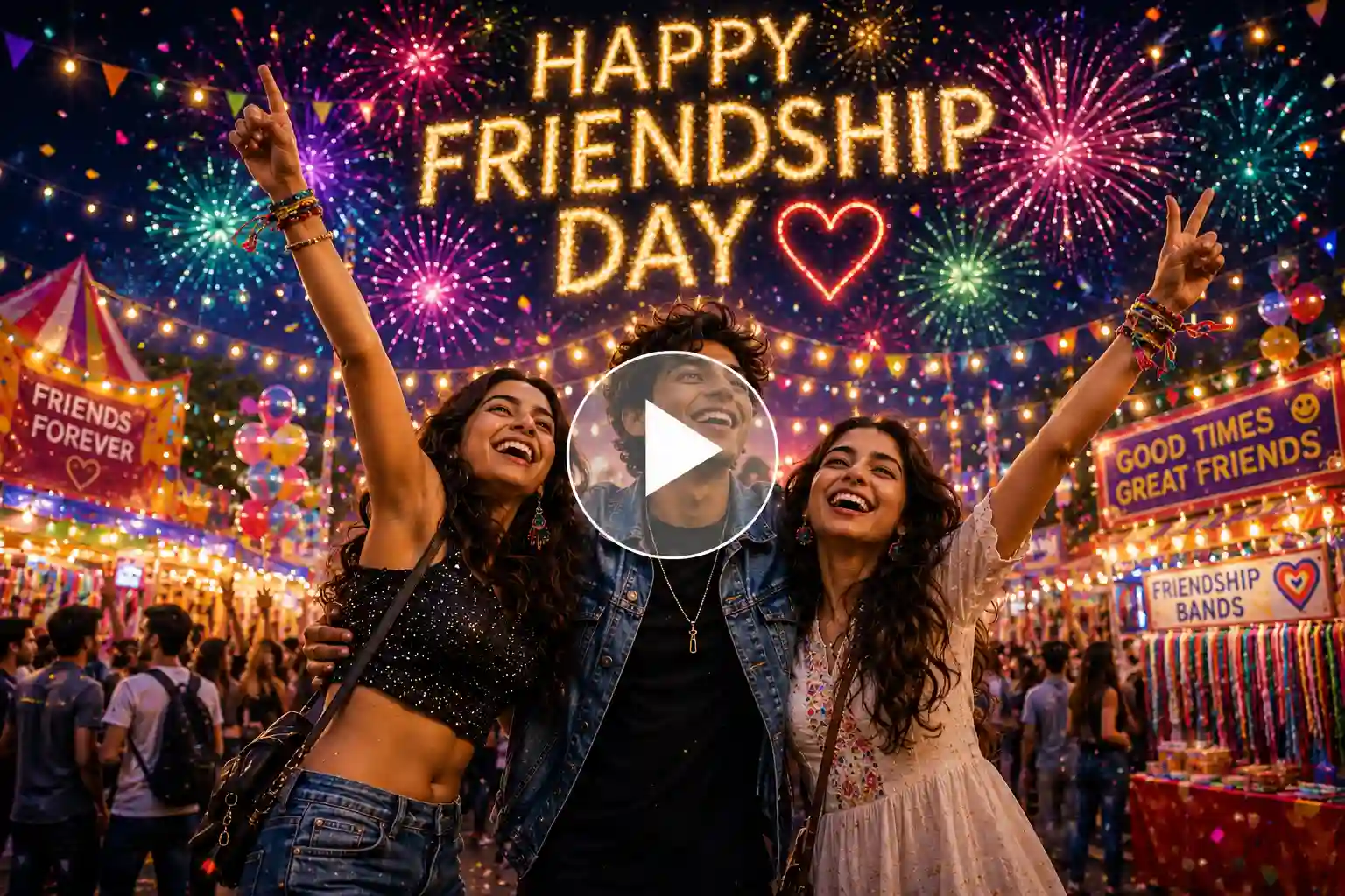 Three friends celebrating Friendship Day video screenshot