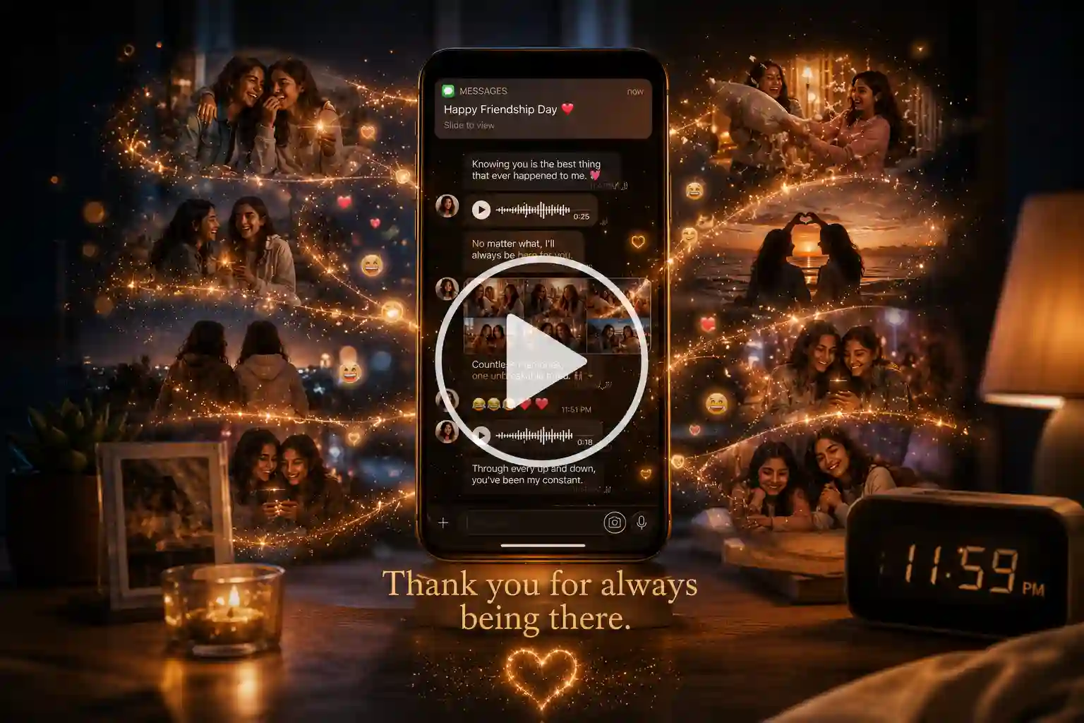 Smartphone displaying years of heartfelt friendship messages.