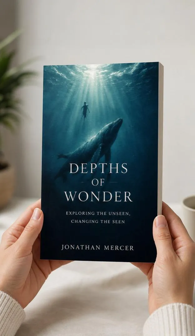 Two hands holding a paperback book upright by its lower corners with the front cover visible.
