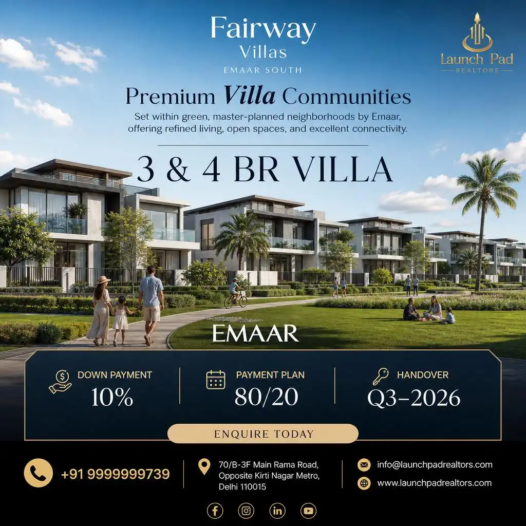 New residential community launch flyer featuring premium villas, payment plans, and project highlights.